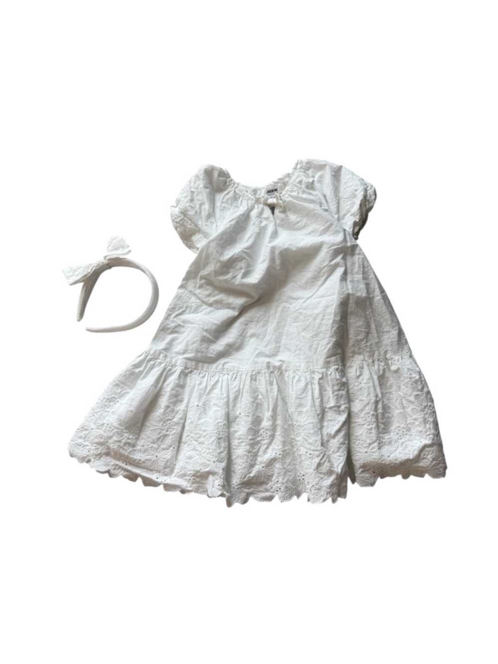 Jason Wu White Eyelet Cotton Kids Dress with Headband